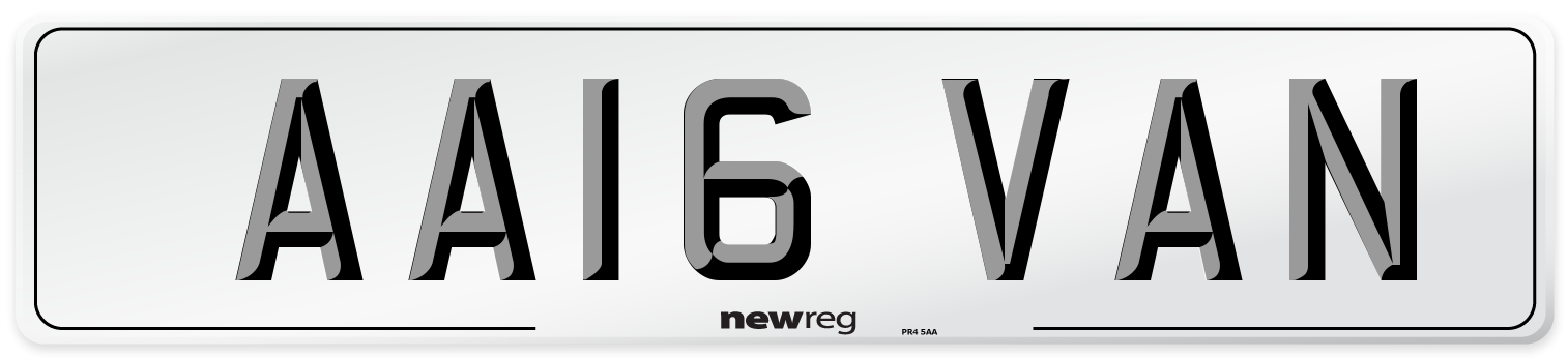 AA16 VAN Number Plate from New Reg